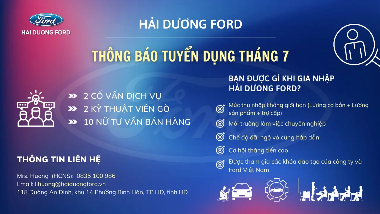 HẢI DƯƠNG FORD TUYỂN DỤNG THÁNG 7/2021