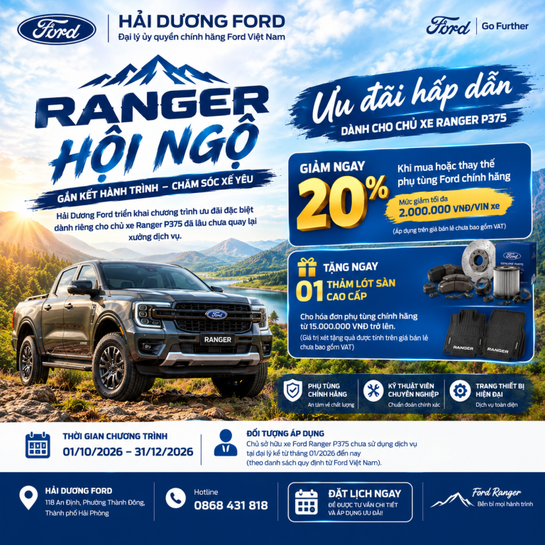 RANGER HỘI NGỘ 2026: ƯU ĐÃI 20% PHỤ TÙNG CHÍNH HÃNG TẠI HẢI DƯƠNG FORD